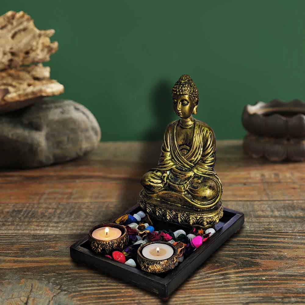 Meditating Buddha Statue  on Tray